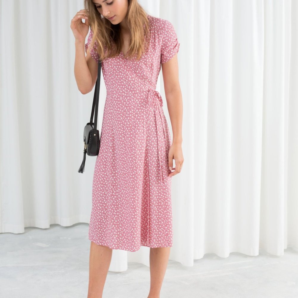 & Other Stories Floral Printed Wrap Dress, Size 2